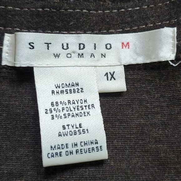 𝅺studio M Brown Short Sleeve Knee Length Faux Belt Sheath Dress Plus Size 1X - Picture 10 of 11